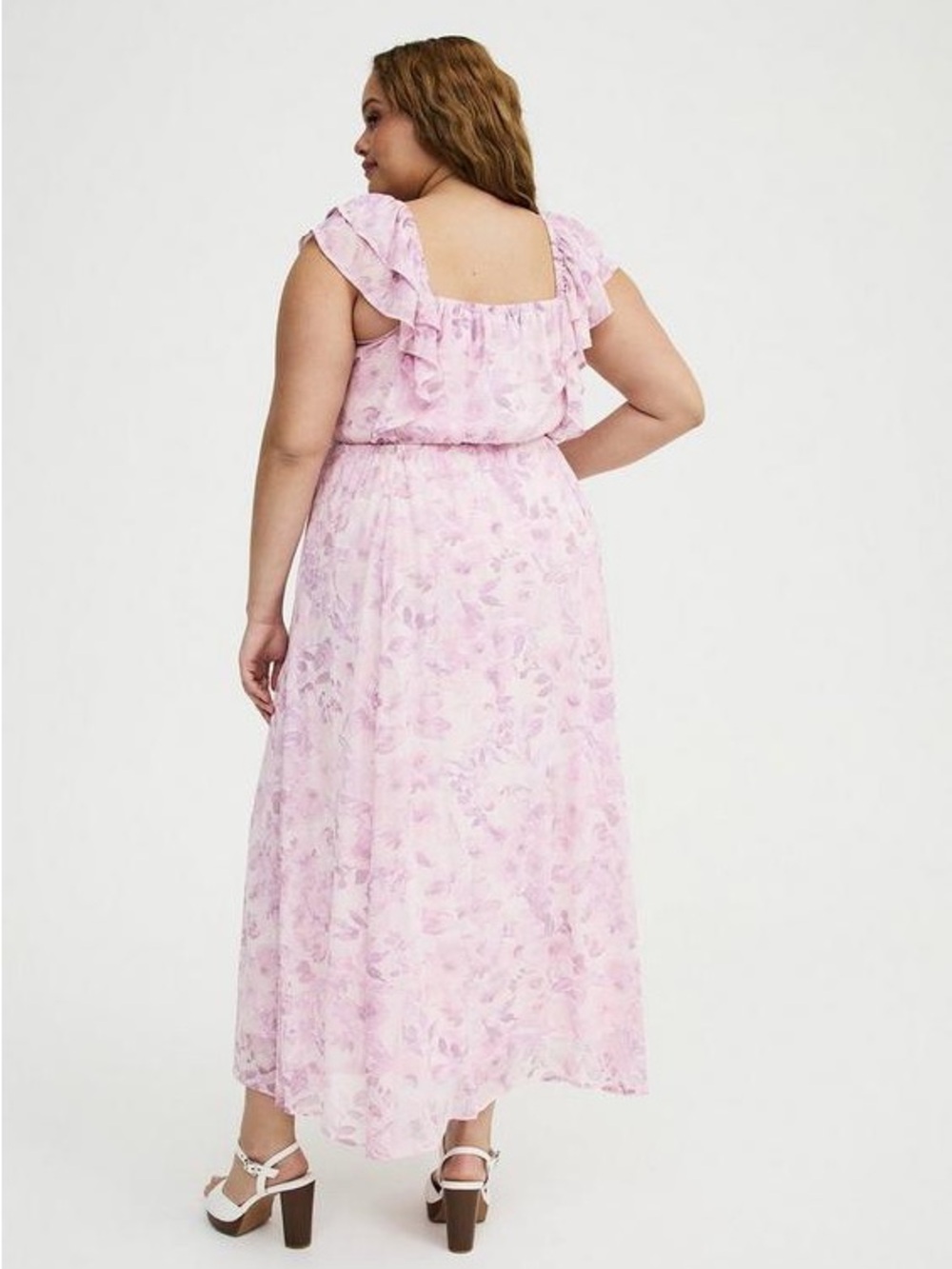 Torrid 0X Ruffle Chiffon Maxi dress pink floral nwt - Picture 2 of 7